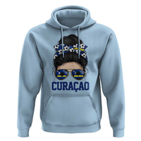 Curacao Soccer Messy Bun Girl Hoodie Proud Curacaoan Heritage Gift