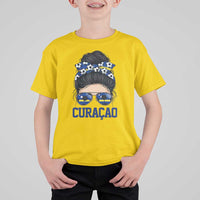 Curacao Soccer Messy Bun Girl T Shirt For Kid Proud Curacaoan Heritage Gift