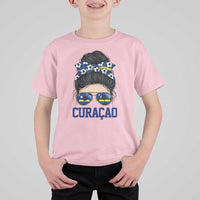 Curacao Soccer Messy Bun Girl T Shirt For Kid Proud Curacaoan Heritage Gift
