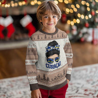 Curacao Soccer Messy Bun Girl Ugly Christmas Sweater Proud Curacaoan Heritage Gift