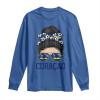 Curacao Soccer Messy Bun Girl Long Sleeve Shirt Proud Curacaoan Heritage Gift