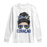 Curacao Soccer Messy Bun Girl Long Sleeve Shirt Proud Curacaoan Heritage Gift