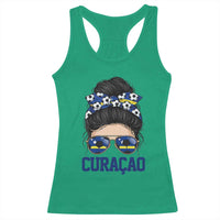Curacao Soccer Messy Bun Girl Racerback Tank Top Proud Curacaoan Heritage Gift