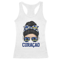 Curacao Soccer Messy Bun Girl Racerback Tank Top Proud Curacaoan Heritage Gift