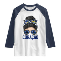 Curacao Soccer Messy Bun Girl Raglan Shirt Proud Curacaoan Heritage Gift