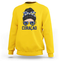 Curacao Soccer Messy Bun Girl Sweatshirt Proud Curacaoan Heritage Gift