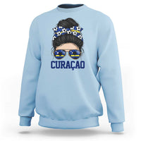 Curacao Soccer Messy Bun Girl Sweatshirt Proud Curacaoan Heritage Gift