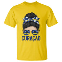 Curacao Soccer Messy Bun Girl T Shirt Proud Curacaoan Heritage Gift