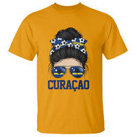 Curacao Soccer Messy Bun Girl T Shirt Proud Curacaoan Heritage Gift
