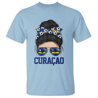Curacao Soccer Messy Bun Girl T Shirt Proud Curacaoan Heritage Gift