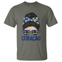 Curacao Soccer Messy Bun Girl T Shirt Proud Curacaoan Heritage Gift