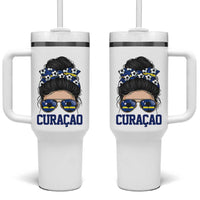 Curacao Soccer Messy Bun Girl Tumbler With Handle Proud Curacaoan Heritage Gift