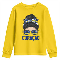 Curacao Soccer Messy Bun Girl Youth Sweatshirt Proud Curacaoan Heritage Gift