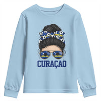 Curacao Soccer Messy Bun Girl Youth Sweatshirt Proud Curacaoan Heritage Gift