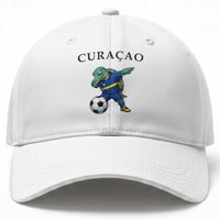 Funny Dabbing Sea Turtle Curaçao Soccer Fan Baseball Cap Caribbean Pride Graphic