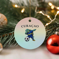 Funny Dabbing Sea Turtle Curaçao Soccer Fan Ceramic Ornament Caribbean Pride Graphic