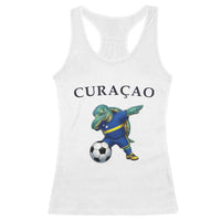 Funny Dabbing Sea Turtle Curaçao Soccer Fan Racerback Tank Top Caribbean Pride Graphic