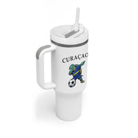 Funny Dabbing Sea Turtle Curaçao Soccer Fan Tumbler With Handle Caribbean Pride Graphic
