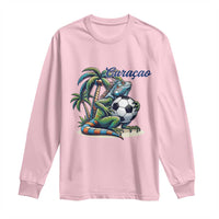 Funny Curaçao Iguana Soccer Fan Long Sleeve Shirt Caribbean Pride Football Graphic