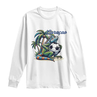 Funny Curaçao Iguana Soccer Fan Long Sleeve Shirt Caribbean Pride Football Graphic