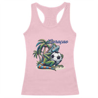 Funny Curaçao Iguana Soccer Fan Racerback Tank Top Caribbean Pride Football Graphic
