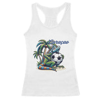 Funny Curaçao Iguana Soccer Fan Racerback Tank Top Caribbean Pride Football Graphic