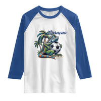 Funny Curaçao Iguana Soccer Fan Raglan Shirt Caribbean Pride Football Graphic