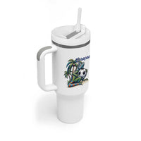 Funny Curaçao Iguana Soccer Fan Tumbler With Handle Caribbean Pride Football Graphic