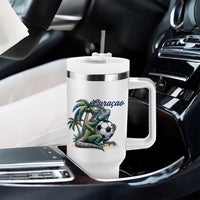 Funny Curaçao Iguana Soccer Fan Tumbler With Handle Caribbean Pride Football Graphic