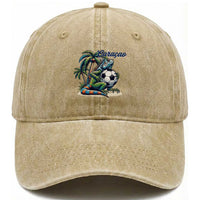 Funny Curaçao Iguana Soccer Fan Washed Cotton Baseball Cap Caribbean Pride Football Graphic
