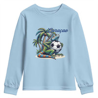 Funny Curaçao Iguana Soccer Fan Youth Sweatshirt Caribbean Pride Football Graphic