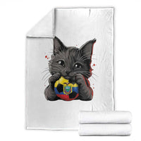 Ecuador Black Cat Soccer Game Day Throw Blanket Cat Lover Gift