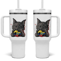 Ecuador Black Cat Soccer Game Day Tumbler With Handle Cat Lover Gift