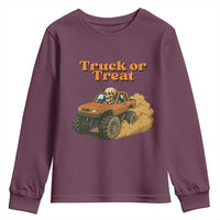 Truck Or Treat Skeleton Racing Youth Sweatshirt Funny Halloween Truck Lover - Wonder Print Shop