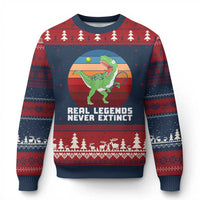 Retro Dinosaur Tennis Player Ugly Christmas Sweater Real Legends Never Extinct - Wonder Print Shop