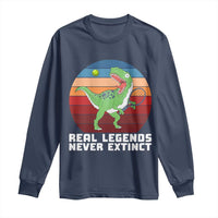 Retro Dinosaur Tennis Player Long Sleeve Shirt Real Legends Never Extinct - Wonder Print Shop
