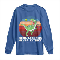 Retro Dinosaur Tennis Player Long Sleeve Shirt Real Legends Never Extinct - Wonder Print Shop