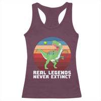 Retro Dinosaur Tennis Player Racerback Tank Top Real Legends Never Extinct - Wonder Print Shop