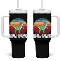 Retro Dinosaur Tennis Player Tumbler With Handle Real Legends Never Extinct - Wonder Print Shop