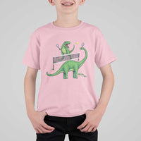 Funny Prehistoric Dinosaur Tennis Player Game Day T Shirt For Kid - Wonder Print Shop