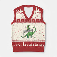 Funny Prehistoric Dinosaur Tennis Player Game Day V-Neck Knit Sweater Vest - Wonder Print Shop