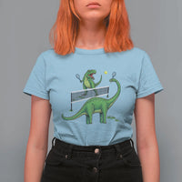 Funny Prehistoric Dinosaur Tennis Player Game Day T Shirt For Women - Wonder Print Shop