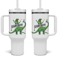 Funny Prehistoric Dinosaur Tennis Player Game Day Tumbler With Handle - Wonder Print Shop