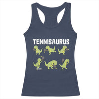 Funny Prehistoric Dinosaur Tennis Player Racerback Tank Top Gift For Tennis Fans - Wonder Print Shop