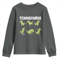 Funny Prehistoric Dinosaur Tennis Player Youth Sweatshirt Gift For Tennis Fans - Wonder Print Shop