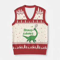 Funny Tennis Dinosaur Tennis Lover V-Neck Knit Sweater Vest Gift For Tennis Fans - Wonder Print Shop