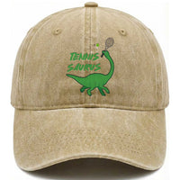 Funny Tennis Dinosaur Tennis Lover Washed Cotton Baseball Cap Gift For Tennis Fans