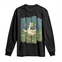 Silly Goose Playing Tennis Long Sleeve Shirt Funny Bird Getting Hit By Ball - Wonder Print Shop