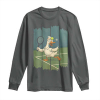 Silly Goose Playing Tennis Long Sleeve Shirt Funny Bird Getting Hit By Ball - Wonder Print Shop