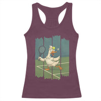 Silly Goose Playing Tennis Racerback Tank Top Funny Bird Getting Hit By Ball - Wonder Print Shop